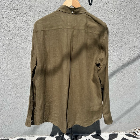 Billy Reid Khaki/Olive Men's Tuscumbia Linen Shirt Button Down Medium - Picture 3 of 6